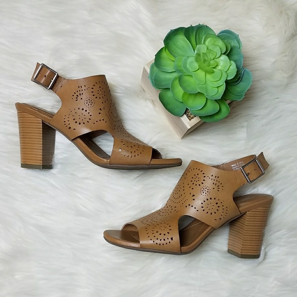 Shoes - Sole Sensability Tan Laser Cut Chunky Heel Sandal